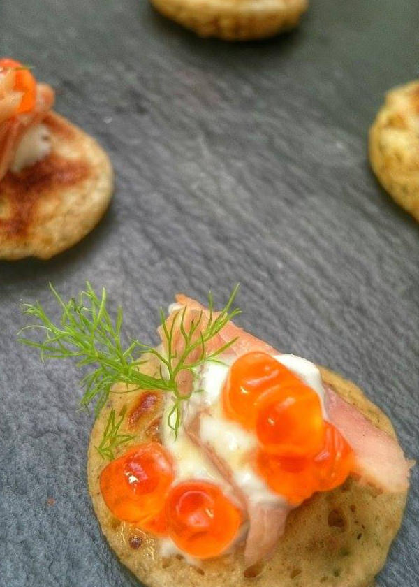 Spiced Blinis with Smoked Fennel Trout
